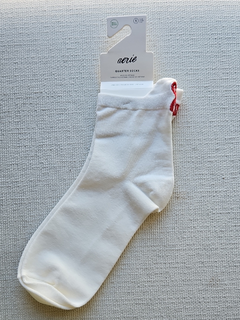aerie White Quarter Socks with Red Bow Tie